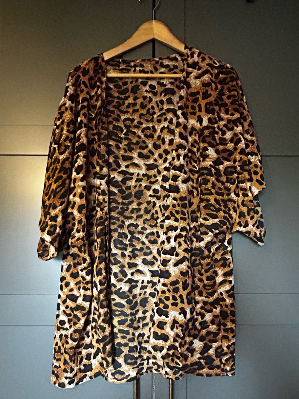 Leopard Print Sheer Kimono Robe/Swim Coverup
